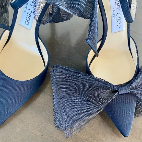 Jimmy Choo Averly Black Heels Asymmetric Fascinator Bows - Picture 3 of 16